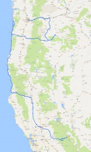 Route Oregon und Kalifornien